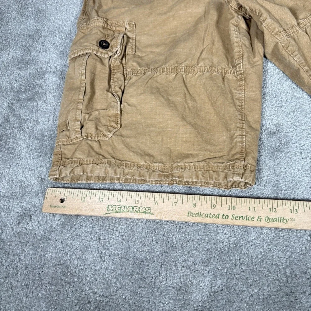 American Eagle Cargo Shorts Mens 34 Longboard Tan Canvas Ripstop Baggy Heavy Y2K